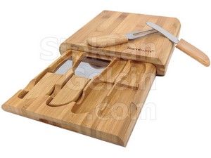Çekmeceli Peynir Bıçak Seti Bambu Ahşap